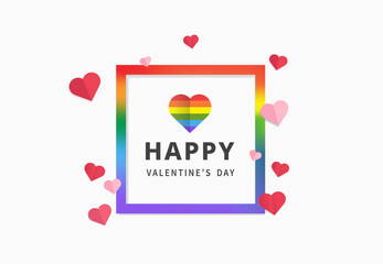 LGBTQ. Heart shape in lgbtq flag. Happy Valentine's Day greeting card. Design for banners, flyers, postcards. Vector illustration