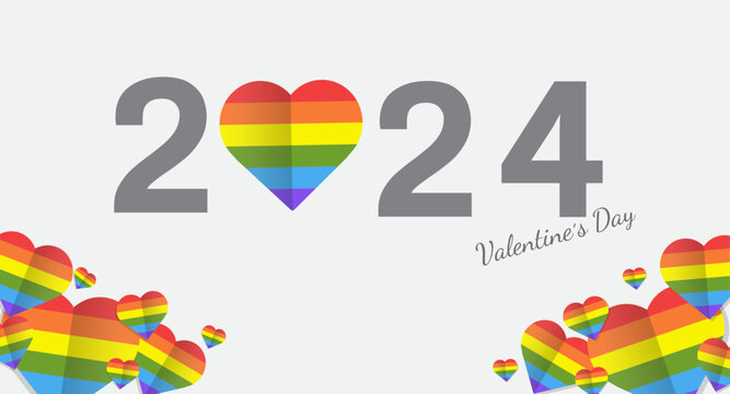 Happy Valentine's Day 2024. LGBTQ Pride concept. Heart shape in lgbtq flag on white background. Vector illustration
