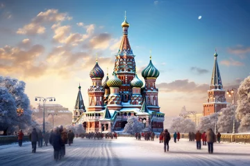 Foto op Plexiglas St. Basil's Cathedral on Red Square in Moscow, Russia, Moscow, Russia, Red Square, view of St, Basil's Cathedral in winter, AI Generated © Ifti Digital