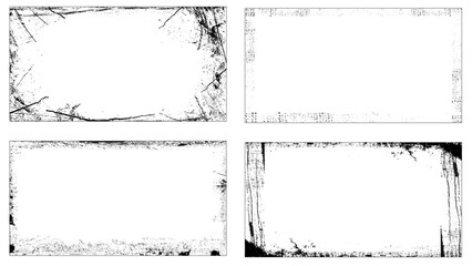 Vector illustration. Set of borders in grunge style. Dirty frame with a splash of black paint on white background. Design elements for poster, layout, magazine, book cover, brochure, invitation card