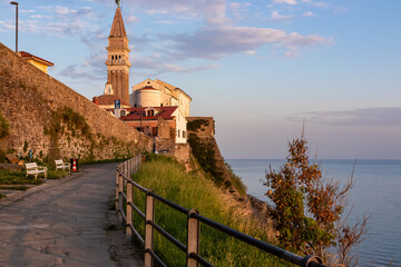 Scenic walking path between Fiesa and coastal town of Piran, Slovenian Istria, Slovenia, Europe....
