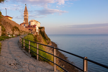 Scenic walking path between Fiesa and coastal town of Piran, Slovenian Istria, Slovenia, Europe....