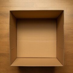 Open cardboard box top view. AI