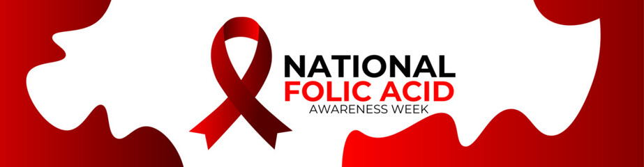 National folic acid awareness week. Vector web banner, poster, card for social media. Text National folic acid awareness week, vitamin B9, first Week in January. wellness, pregnancy, worldwide.