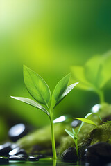 Fototapeta premium green leaf with water drops