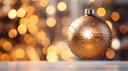 Golden Christmas Ornament Hanging from a String