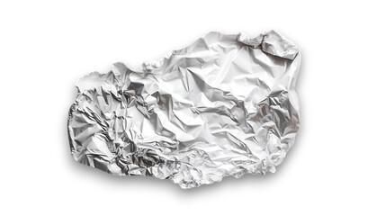 
An irregularly shaped and wrinkled aluminum foil sheet isolated on transparent background. 