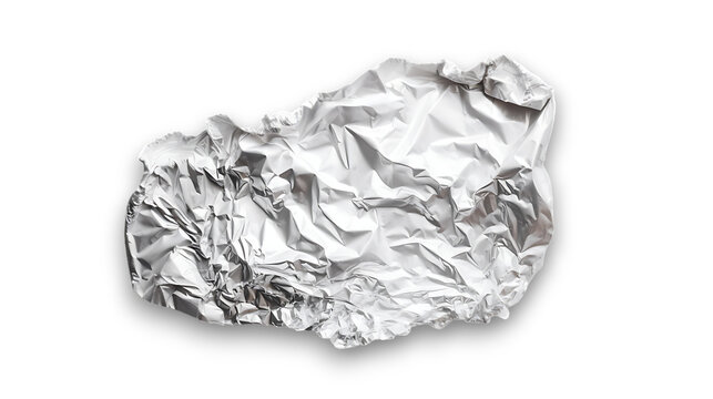 
An irregularly shaped and wrinkled aluminum foil sheet isolated on transparent background. 