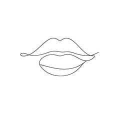 Continuous contour of female lips in one line, simple vector sketch, drawing along lines