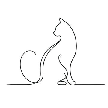 Continuous outline of a cat in one line, simple vector sketch
