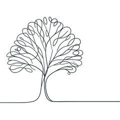 Continuous contour of one tree in one line, simple vector sketch, art, minimalism