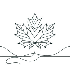 Continuous contour of maple leaf in one line - obrazy, fototapety, plakaty