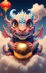 Cute baby dragon playing with the ball, Chinese New Year wallpaper