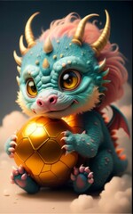 Fototapeta premium Cute baby dragon playing with the ball, Chinese New Year wallpaper