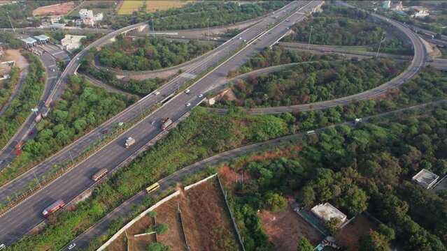 aerial view of nehru outer ring road in hyderabad, telangana, india. daytime drone shot