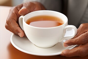 cup of morning tea in hands, close-up