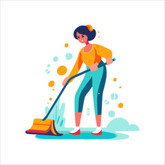 woman sweeping the floor flat vector