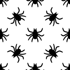 Seamless vector monochrome pattern with spiders. Simple black and white insect silhouette backdrop