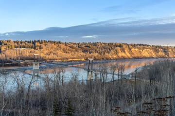 Fort Edmonton Bridge cityscape in fall season