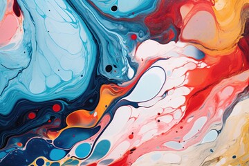 abstract background with blue, red and yellow paint mixing in water, Marble, ink, paint abstraction...