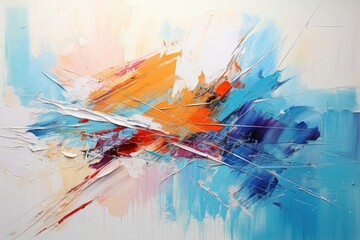 abstract background, oil painting on canvas, blue and orange colors, Modern artwork with abstract...