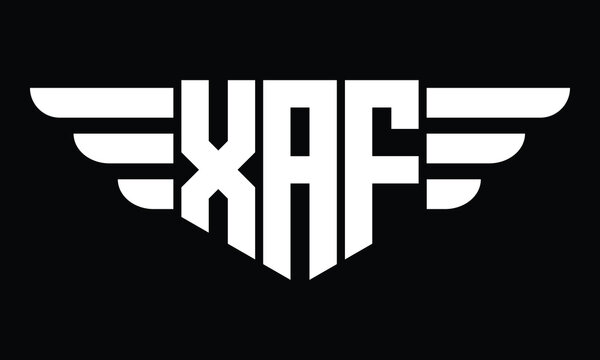 XAF three letter logo, creative wings shape logo design vector template. letter mark, word mark, monogram symbol on black & white.