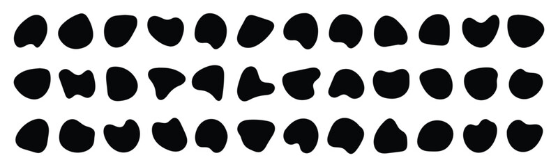 Set of blob shapes. Collection of abstract liquid irregular black blotch shapes. Different drops in modern style. Vector illustration - obrazy, fototapety, plakaty