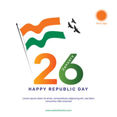 Indian republic day 26 january national poster. Social media post banner vector design