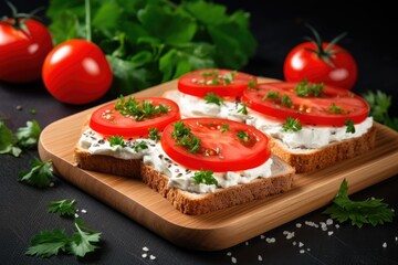 Fototapeta na wymiar Sandwich with cream cheese and tomato.