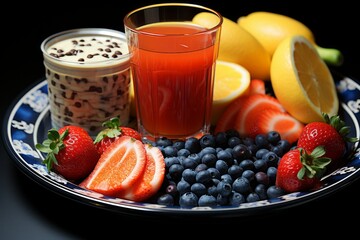 Refreshing Fruit Breakfast with Soy Milk and Juice