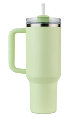 Tumbler. Reusable water bottle. Travel cup for drinking. Simple modern classic Insulated tumbler with straw and flip lid. Stainless Steel bottle. Thermos mug for iced coffee, tea. Isolated background
