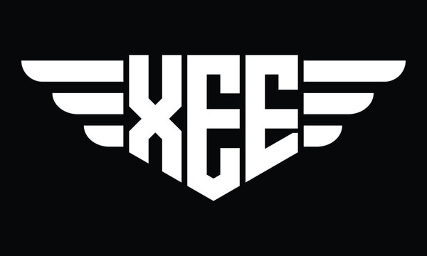 XEE three letter logo, creative wings shape logo design vector template. letter mark, word mark, monogram symbol on black & white.