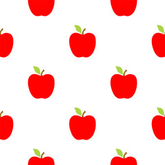 Fruit red apple seamless pattern in simple flat style on white background