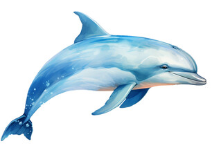 Dolphin. Watercolor in Blue Tone with Transparency background.
