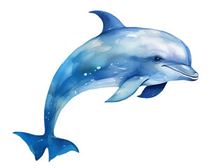 Dolphin. Watercolor in Blue Tone with Transparency background.