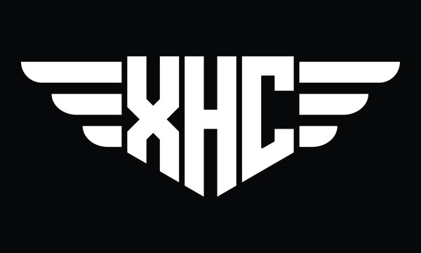 XHC three letter logo, creative wings shape logo design vector template. letter mark, word mark, monogram symbol on black & white.