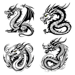 a bundling set of cool dragon tattoo designs with nice outlines