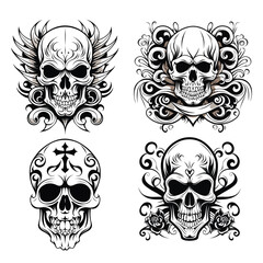 a bundling set of cool skull head outline tattoo designs