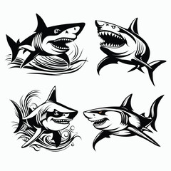 a bundling set of cool shark outline tattoo designs