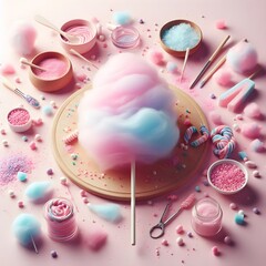 Cotton Candy and some ingredient stuff on pink background