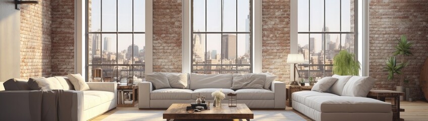 Contemporary living room loft interior. 3d rendering