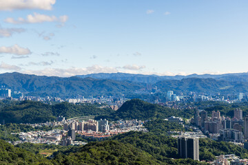 Fototapeta na wymiar Taipei city skyline with clear blue sky