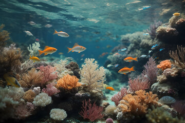 Fototapeta na wymiar The symphony of colorful fishes and underwater coral reefs