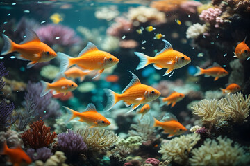 The symphony of colorful fishes and underwater coral reefs