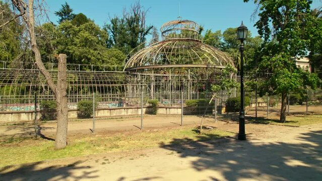 Greenhouse 360 Drone Shot Metallic Structure in Agronomical Plant Environment Skyline, Flowers inside Cage, Invernadero de la Quinta Norma