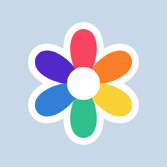 Flower with LGBT flag. Rainbow colored Flower. LGBT sticker in doodle style. LGBTQ, LGBT pride community Symbol. Vector illustration.