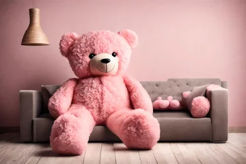 Fototapeten pink bear background with pink sofa  © Huang