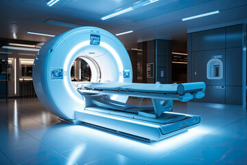 Medical CT or MRI or PET Scan Standing in the Modern Hospital Laboratory. CT Scanner, Pet Scanner in hospital in radiography center. MRI machine for magnetic resonance imaging in hospital radiology