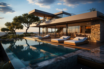 Modern villa with a private rooftop infinity pool overlooking the sea