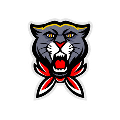 illustration of cartoon panther head wearing scarf